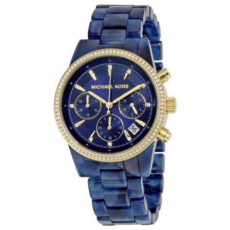 michael kors blue bezel watch|Michael Kors blue chronograph.